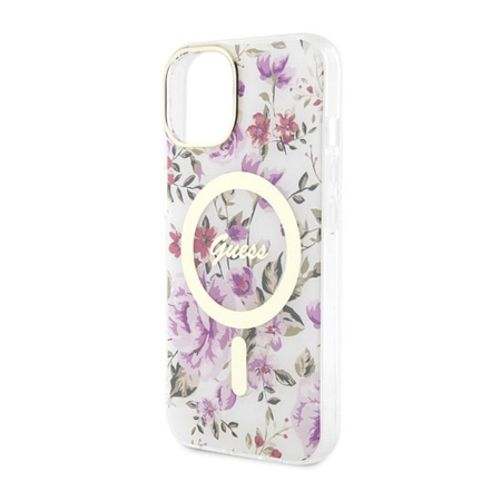 Guess Flower MagSafe - pouzdro pro iPhone 14 Plus (průhledné)