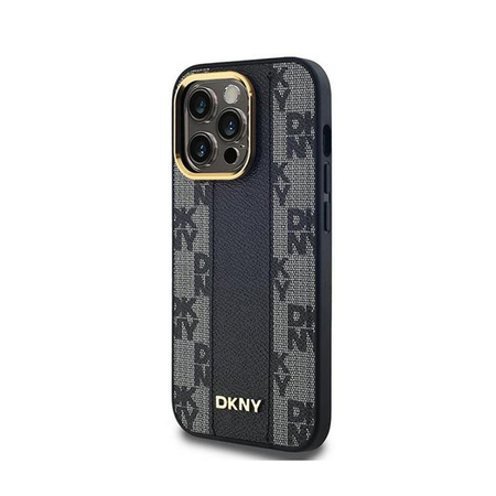 DKNY Étui MagSafe pour iPhone 14 Pro Max en cuir à damier (noir)