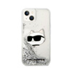 Karl Lagerfeld Liquid Glitter NFT Choupette Head - pouzdro pro iPhone 14 Plus (stříbrné)