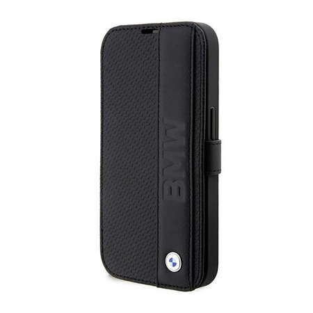 BMW Booktype Leather Textured & Stripe - Case for iPhone 14 Pro (Black)
