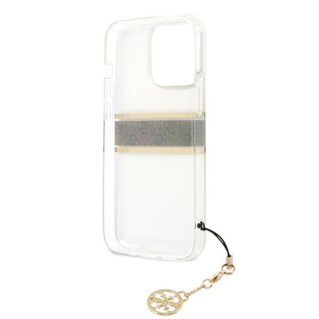 Guess 4G Stripe Brown Charm - pouzdro pro iPhone 13 Pro Max (průhledné)