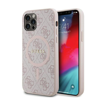 Guess 4G Collection Leather Metal Logo MagSafe - Hülle für iPhone 12 / iPhone 12 Pro (Pink)