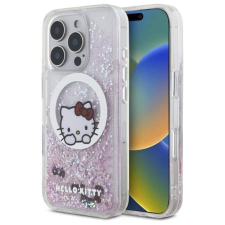 Hello Kitty Liquid Glitter Sweet Kitty Bows Étui MagSafe pour iPhone 16 Pro (blanc)