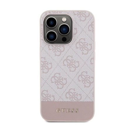 Guess 4G Bottom Stripe Metal Logo Collection - Coque pour iPhone 15 Pro (rose)