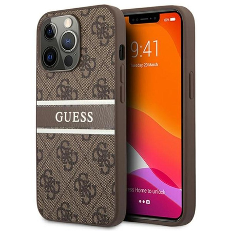 Guess 4G Printed Stripe - Coque pour iPhone 13 Pro (marron)