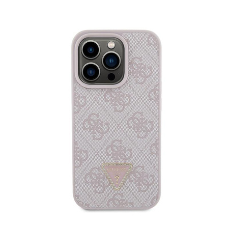 Kožené pouzdro Guess 4G Triangle Strass - iPhone 15 Pro (růžové)