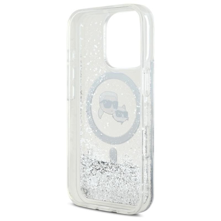 Karl Lagerfeld Liquid Glitter Karl & Choupette Head MagSafe - iPhone 16 Pro Case (Transparent)