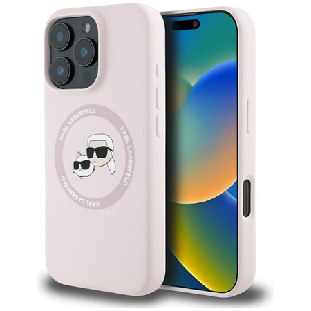Karl Lagerfeld szilikon dupla fej és kör MagSafe - tok iPhone 16 Pro készülékhez (rózsaszín)