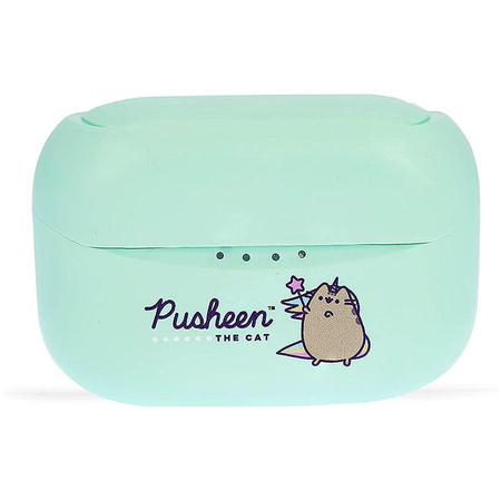 Pusheen - Bezdrátová sluchátka Bluetooth TWS s nabíjecím pouzdrem (zelená)
