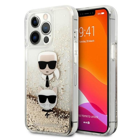 Karl Lagerfeld Liquid Glitter Karl & Choupette Head - iPhone 13 Pro Max Hülle (Gold)