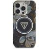 Guess Glitter Flowers Triangle Buttons MagSafe - Coque pour iPhone 16 Pro (noir)