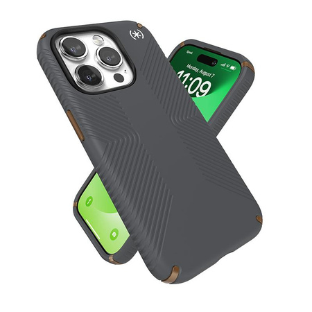 Speck Presidio2 Grip - Coque pour iPhone 15 Pro (Gris anthracite / Bronze froid / Blanc)