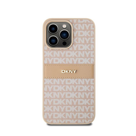 DKNY Leather Mono Stripe & Metal Logo - Coque pour iPhone 15 Pro Max (rose)