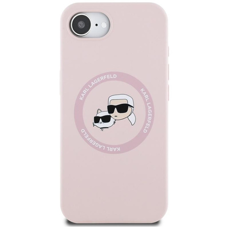 Karl Lagerfeld Silicone Karl & Choupette Heads MagSafe - Carcasa para iPhone 16e (rosa)
