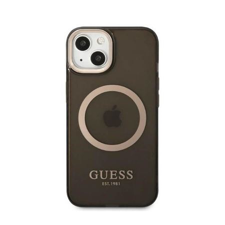 Guess Gold Outline Průsvitné pouzdro MagSafe - iPhone 13 (černé)
