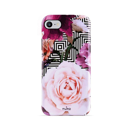 PURO Glam Geo Flowers - pouzdro pro iPhone SE (2022 / 2020) / 8 / 7 / 6s (Pink Peonies)