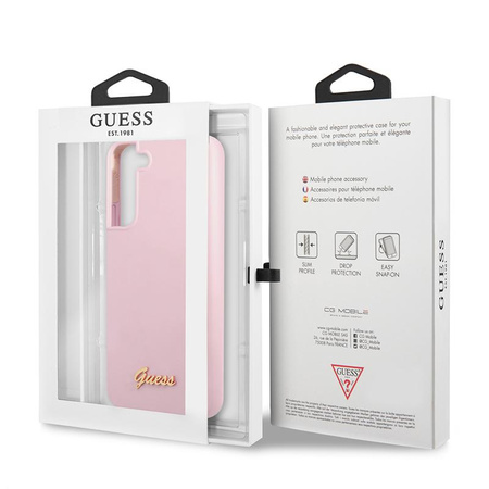 Guess Silicone Script Metal Logo - Etui Samsung Galaxy S22 (lawenda)