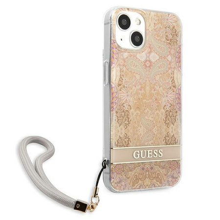 Guess Flower Cord - Case with lanyard iPhone 13 mini (Gold)