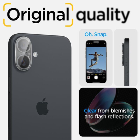 Spigen Optik GLAS.TR Camera Protector 2-Pack - Verre de protection pour iPhone 16 / 16 Plus (2 pcs) (Transparent)