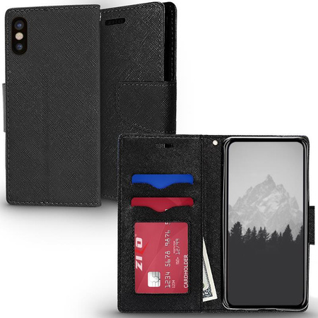 Zizo Flap Wallet Pouch - iPhone X Hülle mit Kartenfächern + Aufsteller (Schwarz/Schwarz)