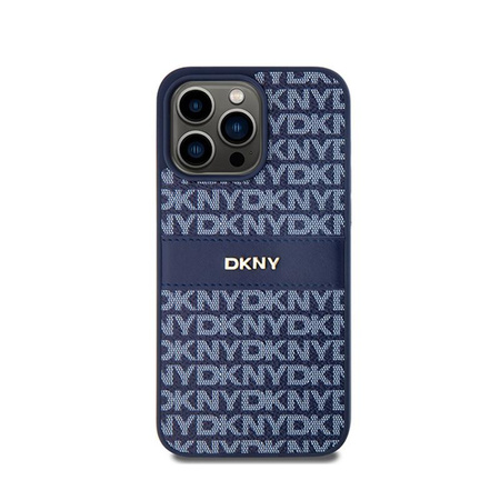 Kožené pouzdro DKNY Mono Stripe & Metal Logo - iPhone 15 Pro Max (modré)