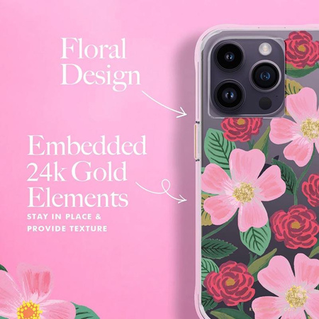 Rifle Paper Clear - iPhone 14 Pro case decorated with gold (Rose Garden)