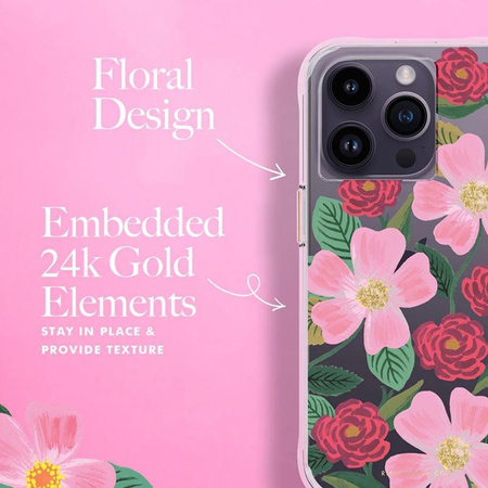 Rifle Paper Clear - Hülle in Gold verziert für iPhone 14 Pro (Rose Galden)