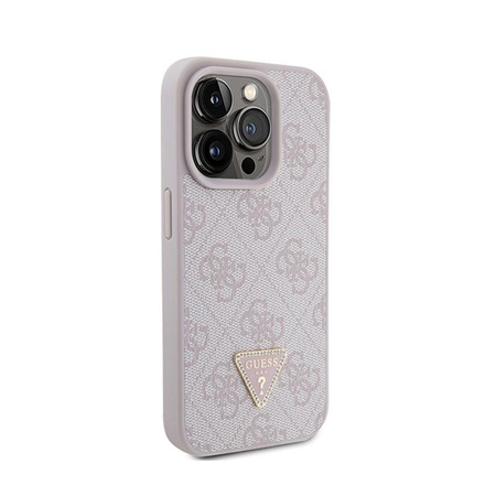Kožené pouzdro Guess 4G Triangle Strass - iPhone 15 Pro (růžové)