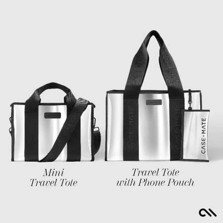Case-Mate Large Travel Tote Bag - Waterproof shoulder bag with phone case (Silver Chrome)