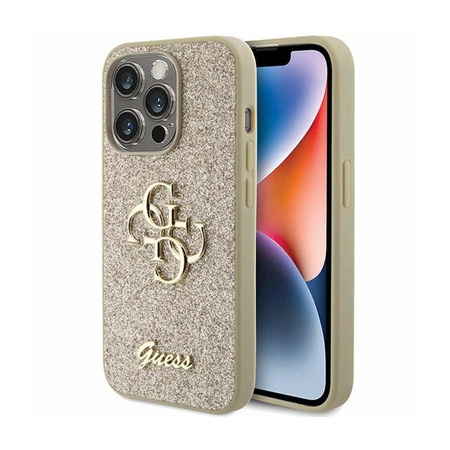 Pouzdro Guess Glitter Script Big 4G - iPhone 15 Pro Max (zlaté)