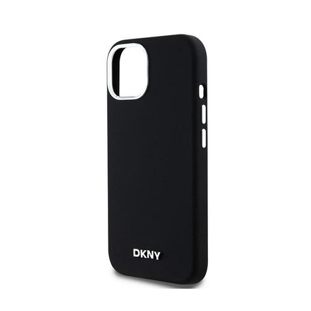 DKNY Liquid Silicone Small Metal Logo MagSafe - pouzdro pro iPhone 15 Plus / 14 Plus (černé)