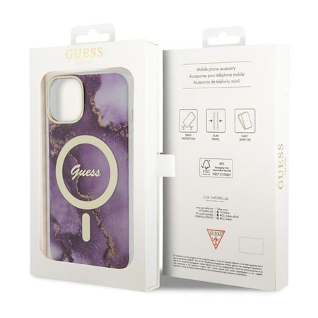 Guess Golden Marble MagSafe - iPhone 14 Case (Purple)