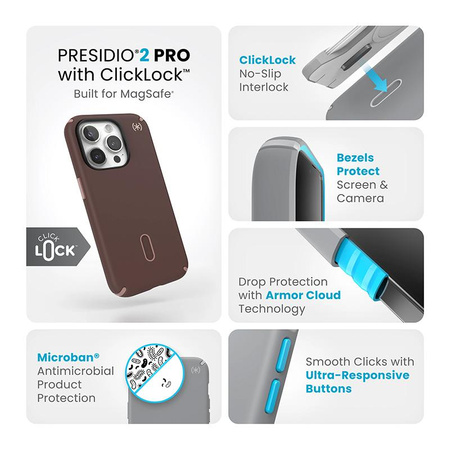 Speck Presidio2 Pro ClickLock & MagSafe - iPhone 15 Pro Case (New Planet/Clay Tan)