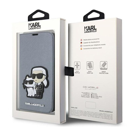 Karl Lagerfeld Booktype NFT Saffiano Karl & Choupette - iPhone 14 Pro Max Tasche (Silber)