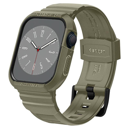 Spigen Rugged Armor Pro - Řemínek s pouzdrem pro Apple Watch 44/45 mm (Vintage Khaki)