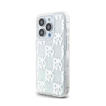 DKNY Liquid Glitter Multilogo - Coque iPhone 15 Pro (blanc)