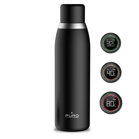 PURO Smart Bottle - Butelka termiczna 500ml INOX z inteligentną nakrętka LED (Black)
