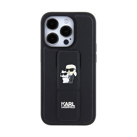 Karl Lagerfeld Gripstand Saffiano Karl & Choupette Pins - Coque iPhone 13 Pro (noir)