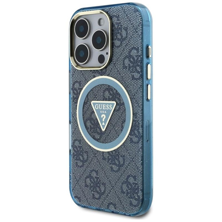 Guess IML Metal Glitter 4G Circle Triangle MagSafe - Coque pour iPhone 16 Pro (bleu)