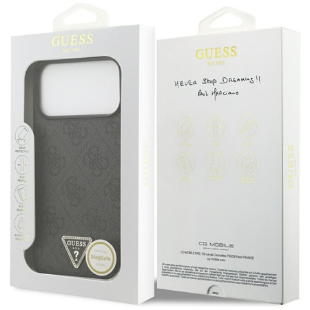 Guess Leather 4G Triangle Strass MagSafe - Pouzdro iPhone 17 Pro Max (Černá)