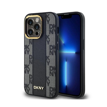 DKNY Leather Checkered Mono Pattern MagSafe - Pouzdro pro iPhone 13 Pro Max (Černá)