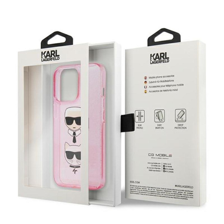 Karl Lagerfeld Glitter Karl & Choupette Head - Coque iPhone 13 Pro (rose)