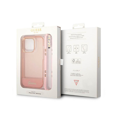 Guess áttetsző gyöngyház szíj - iPhone 14 Pro Max tok (rózsaszín)
