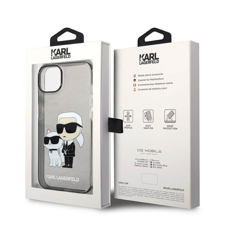 Karl Lagerfeld IML Glitter NFT Karl & Choupette - Hülle für iPhone 14 Plus (Schwarz)