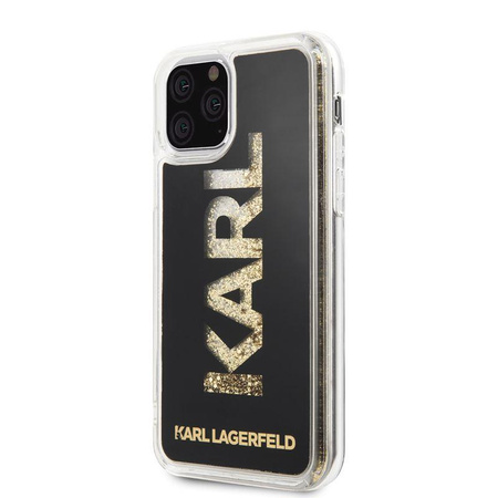 Karl Lagerfeld Logo Karl Liquid Glitter - pouzdro pro iPhone 11 Pro (černé/zlaté třpytky)