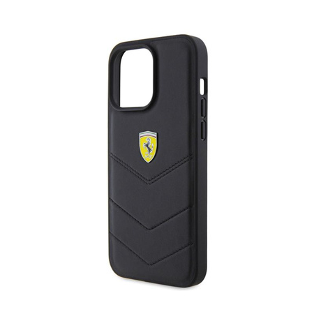 Logo Ferrari en métal matelassé - Coque iPhone 15 Pro Max (noir)