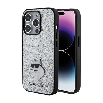 Karl Lagerfeld Fixed Glitter Choupette Logo Metal Pin - iPhone 15 Pro Case (stříbrná)
