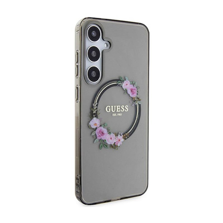 Guess IML Flowers Wreath MagSafe - pouzdro pro Samsung Galaxy S24+ (černé)