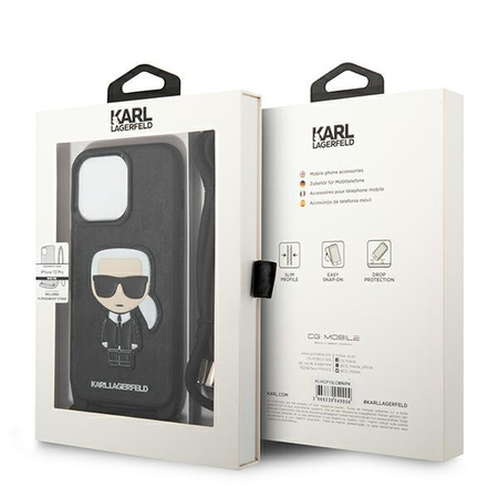 Karl Lagerfeld Monogramm Lederaufnäher und Kordel Iconik - iPhone 13 Pro Tasche