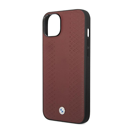 BMW bőr gyémántmintás - iPhone 14 tok (bordó)